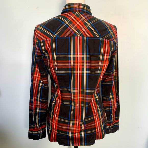 J. Crew Slim Stretch Perfect Shirt in Black Stewart Tartan Plaid Size 6 - Picture 5 of 8